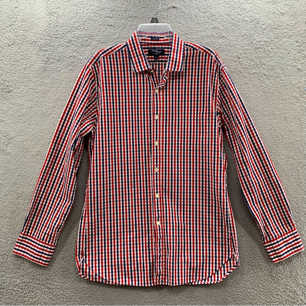 J.Crew Wrinkle Free Thompson 80s 2 ply Cotton Red White Blue Checkered Shirt L